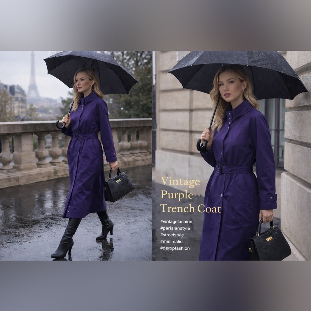 Vintage At Ease Purple Trench Coat 💜 Size L Minimalist Statement